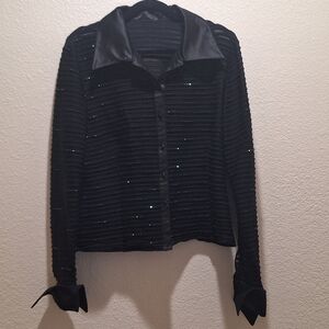 Black Sequin Button-Up Blouse